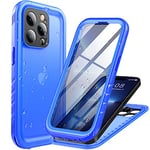 Cozycase Coque pour iPhone 14 Pro Étanche Antichoc - 360 degres Incassable Militaire Rigide Intégrale Case/Bumper/Housse 【IP68 Waterproof/Imperméable】 Etui Anti Choc Eau avec Protection Camera - Bleu