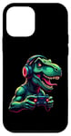 Coque pour iPhone 12 mini Gaming Dinosaurs- Le T-rex joue aux jeux vidéo