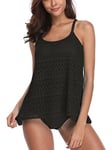 FLYILY Femme Tankini Maillot de Bain Bikini Set 2 Pièces Shorty avec Gilet Gaze sans Manches Beachwear Taille Grande(Black,4XL)