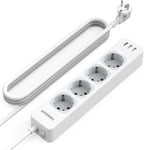 4 Pr S Multipr Avec Usb, Rallonge Multipr 3M, 7 En 1 Multipr Avec Interrupteur, 3600W Pr Multiple De Distribution Murale, Blanc Multipr Bureau, Pr Multiple Avec Usb