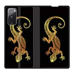 Cokitec Housse Cuir Portefeuille pour Samsung Galaxy S20 FE / S20FE Animaux Maori Lezard Noir