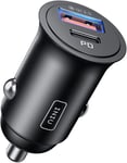 INIU Car Charger, USB C Car Charger Total 60W [USB C 30W+USB A 30W] PD3.0 5A Fa
