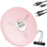 KLIM Discman Lecteur CD Portable avec Batterie Intégrée - Nouveauté - Écouteurs KLIM Fusion - Baladeur Lecteur CD pour Voiture, Mini Walkman CD, Compatible avec CD-R, CD-RW et MP3 - Rose