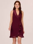 Adrianna Papell Halter Tuxedo Crepe Wrap Dress, Cabernet