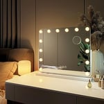 EMKE Miroir de Maquillage Hollywood 57 x 48 cm Miroir grossissant avec Ampoules LED Cadre Blanc Interrupteur Tactile 3 Couleurs dimmable Rotation à 360°