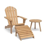 Tennessee adirondackstol inkl. fotpall &amp; sidobord, teak