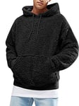 Runcati Mens Hoodie Fluffy Sherpa Hooded Jumper Fuzzy Plush Sweatshirt Teddy Fleece Kangaroo Pocket Winter Outwear, Black, L