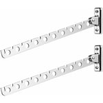 Lot de 2 Étendoirs Muraux Rabattables en Acier Inoxydable - Accroche Murale pour Vêtements, Linge - Idéal Chambre, Salon, Balcon (Sliver 10 Trous)