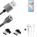 Magnetic charging cable + earphones for Motorola Defy 2 + USB type C a. Micro-US