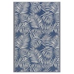 Tapis d'Extérieur Bleu et Blanc en Polypropylène Motif Feuilles de Palmier pour