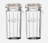 Kilner 2pc 1.8Litre Glass Storage Airtight Food Preserving Facetted Clip Top Jar