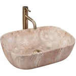 Rea Vasque à Poser Belinda Savana Pour Salle De Bain, Idéale Comme Lavabo Pour Lave-Main Pour Wc, À Poser Sur Le Comptoir, Beige, imitation de pierre