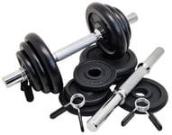 G5 HT SPORT Lot de haltères + disques en fonte Ø25 mm [11,21,35 kg] | Poids réglable avec fermetures à vis et ressort | Kit pour entraînement à la maison et à la salle de sport | Fitness et