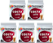 Tassimo Costa Latte Coffee Pods x8 (Pack of 5, Total 40 Drinks).