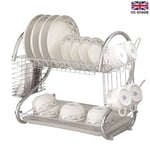 2 Tier Dish Drainer Rack Storage Drip Tray Sink Drying Plate Bowl Holder