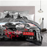 Home Passion | Parure de Couette - Dream in Paris (Gris) - 3 Pièces | 100% Coton - 57 Fils | 2 Personnes - 220x240 cm