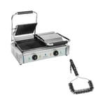 Royal Catering Set dubbel kontaktgrill och grillborste - 2 x 1800 W Räfflad