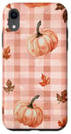 Coque pour iPhone XR Rose Vintage Carreaux Feuilles Automne Citrouille Épices Récolte