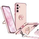 Keteen Coque avec Cordon pour Samsung Galaxy S23 FE, Coque pour Samsung S23 FE avec 360° Anneau Support Magnétique TPU Housse Antichoc avec Cordon Collier Réglable Case Étui pour Samsung S23 FE, Rose