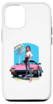 Coque pour iPhone 12/12 Pro Fille de style anime et manga devant une voiture de sport rose