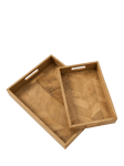 Truly Herringbone Mango Wood Tray, Set of 2, Brown