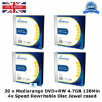 20 x Mediarange DVD+RW Disc 4.7GB 120Min 4x Speed Rewritable Slimcase Blank Disc