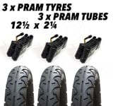 3 x Pram Tyres & 3x Tubes 12 1/2 X 2 1/4 Slick Jane Slalom iCandy Stroller