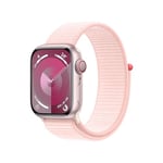 Apple Watch Series 9 [GPS + Cellular 41mm] Smartwatch with Pink Aluminum Case with Light Pink Sport Loop One Size. Fitness Tracker, Blood Oxygen & ECG Apps, Always-On Retina Display, Water Resistant