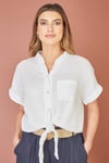 Yumi Womens White Italian Linen Shirt - Size Large