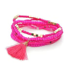 8 st Armband/Pärlarmband i Olika Färger med Tofs - Cerise & Guld Cerise