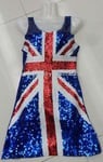 Child's Kids British Flag 60's Sequin Dress Union Jack dress - UK 8/10 Costume