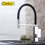 Mitigeur Cuisine iDeko® avec douchette en Silicone Noir - Bras Rotatif chromé - Bec Pivotant Mousseur ABS