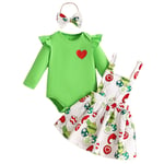 Ma & baby nyfödd flicka kläder set grön snöflinga tryck romper kjolar pannband juldräkt 0-18 månader Verde 3-6Months