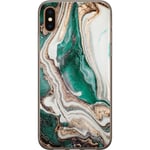 Apple iPhone XS Max Gennemsigtigt Telefoncover Grön / Guld marmor