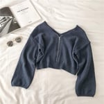 EIJFKNC Long Sleeve`Winter Tops For Women Casual Chic Zipper Knitted Sweater Women,Blue,One Size