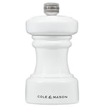 Cole & Mason H233063 Hoxton White Gloss Salt Mill, Non Corroding Ceramic Mechanism, Compact Salt Grinder with Adjustable Grind, Beech Wood, 104mm, Seasoning Mill, Lifetime Mechanism Guarantee