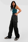 Womens High Waisted Straight Leg Cargo Trousers - Black - 14, Black