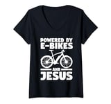 Womens Cyclist Bicycle E-Bike Biking Jesus Electric Bike V-Neck T-Shirt