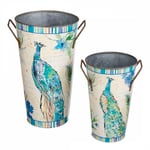 Set of 2 Peacock Design Metal Vases from Heaven Sends Pretty Home Accessories