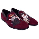 DOLCE & GABBANA Suede Embroidered Loafer Shoes AMALFI Red  Black 45 US 12 UK 11