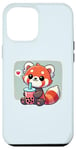 Coque pour iPhone 14 Plus Panda rouge kawaii, adorable ours amateur de thé aux perles