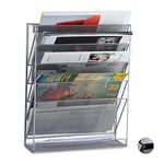 Relaxdays Porte-revues mural porte-journaux porte-magazines 6 casiers HxlxP: 40.5 x 32.5 x 10.5 cm , argent