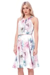 Floral Fit And Flare Sleeveless Occasion Dress With Belt - Women Roman Originals