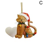 Christmas Cat Ornament, Resin Love Heart Cat med Scarf Christmas yellow One-size