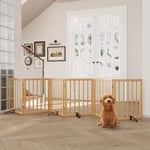 Semiocthome Wood Dog Gates for The House Extra Wide, 6-Panel Freestanding Pet Gates with 4PCS Metal Stands for Doorways and Stairs, Foldable Dog Fences Indoor, Expands Up to 280cm /110" (W)- Natural