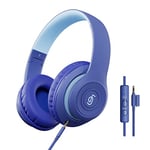 CB SKY Kids Headphones, Wired Headphones for Kids Over Ear with Microphone, Adjustable 85/94dB Control Foldable Headphones for School/PC/Online Study (Blue)