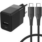 Chargeur Mural avec câble USB-C - iMOSHION® - 20 Watt - Textile tissé - 0,25 mètre - Noir