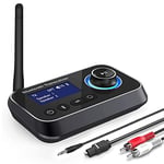 Ainostone Émetteur Récepteur Bluetooth 3 en 1 Adaptateur Audio Bluetooth Avec Double Connexion Transmetteur Receveur Bluetooth avec RCA/Optique/AUX Contrôle du Volume Bypass vers TV, Stéréo, Écouteurs