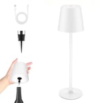 LUCKEA Lampe de Table Sans Fil, Lampes de Table LED Tactile avec USB-C et Bouchon de Bouteille, Lampe de Table Batterie Rechargeable pour Restaurant, Chambre, Camping, L'extérieur, Blanc