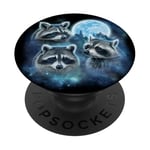 Trois ratons laveurs engloutis dans les nuages de galaxie sous la lune glacée PopSockets PopGrip Adhésif